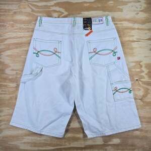 Y2K Brooklyn Xpress White Denim Baggy Carpenter Jorts Size 36
